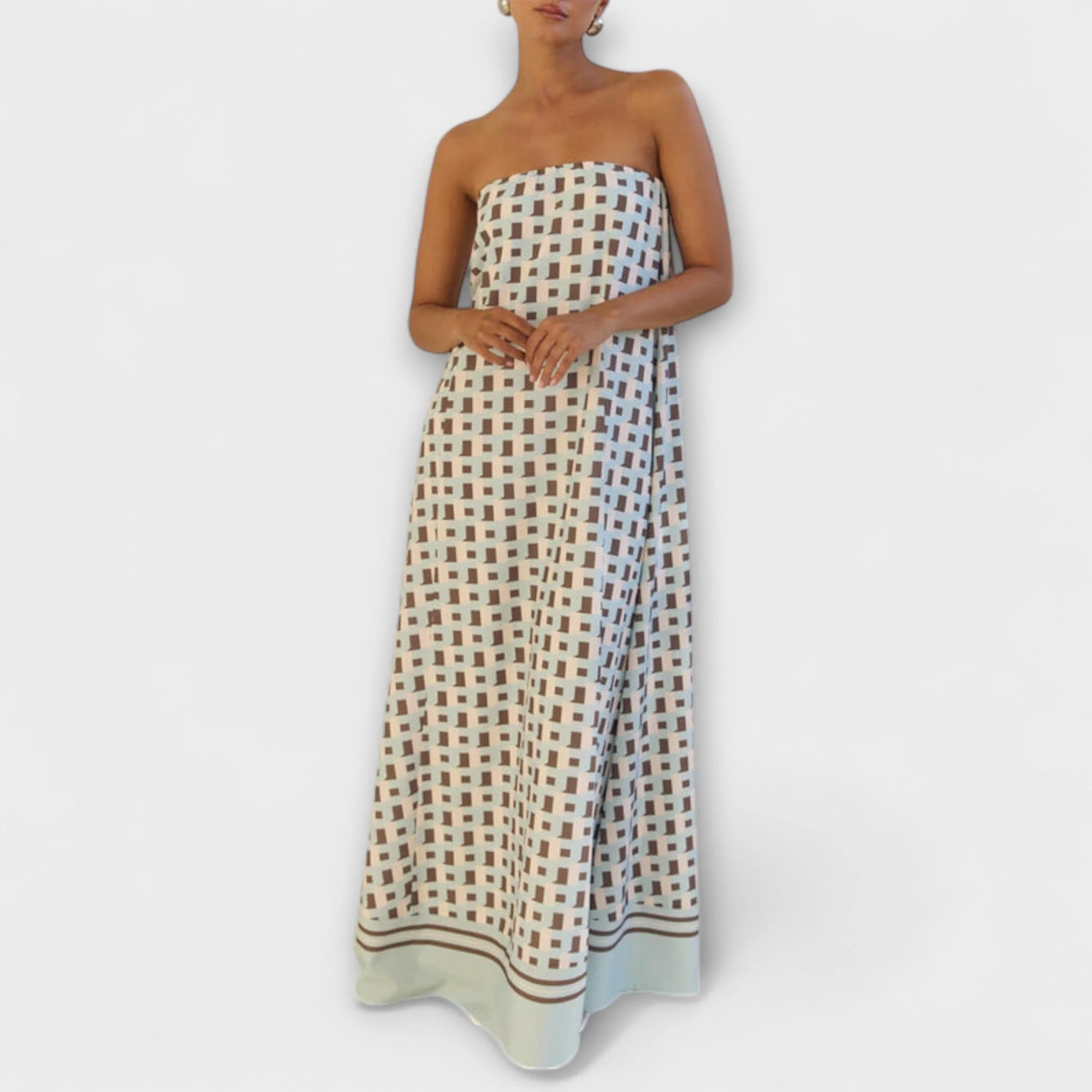 Hazel - Einzigartiges Off-Shoulder-Maxi-Kleid mit geometrischem Design - Image 4