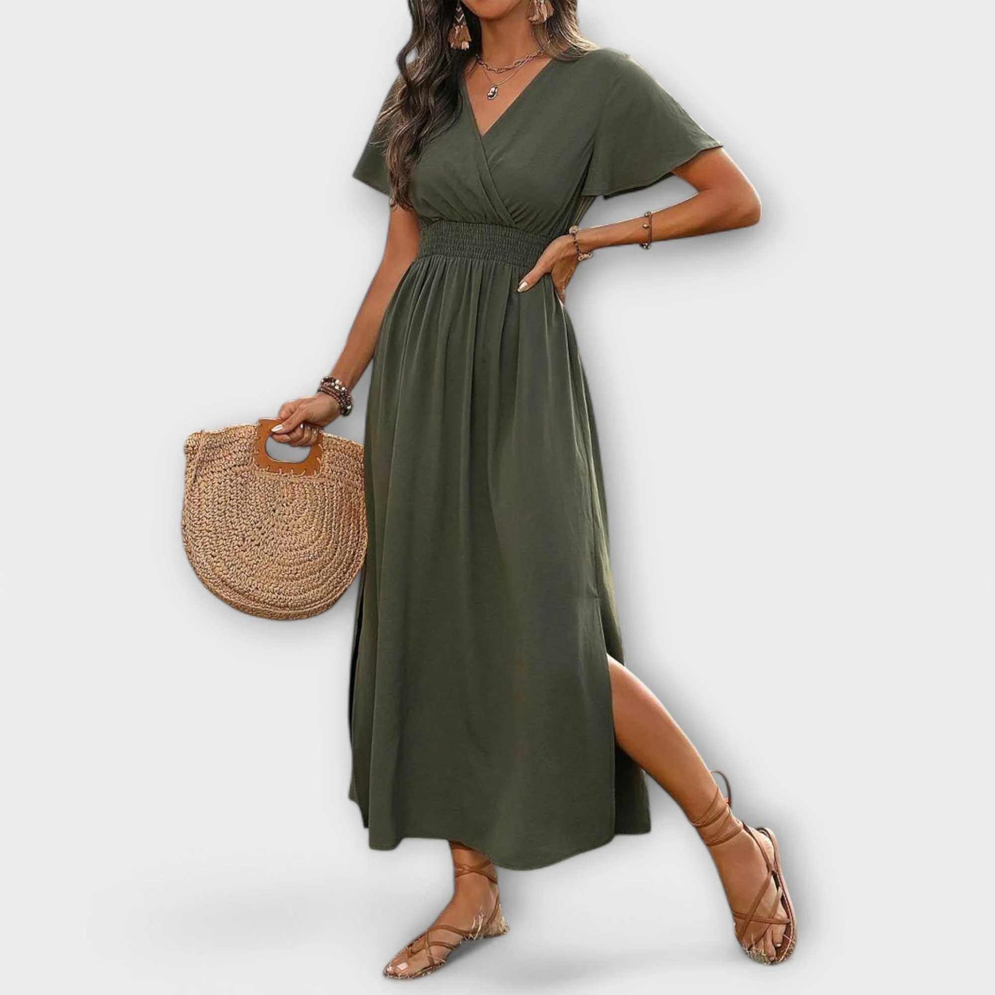 Heather - Elegantes Boho-Kleid mit V-Ausschnitt und langen Ärmeln - Image 2
