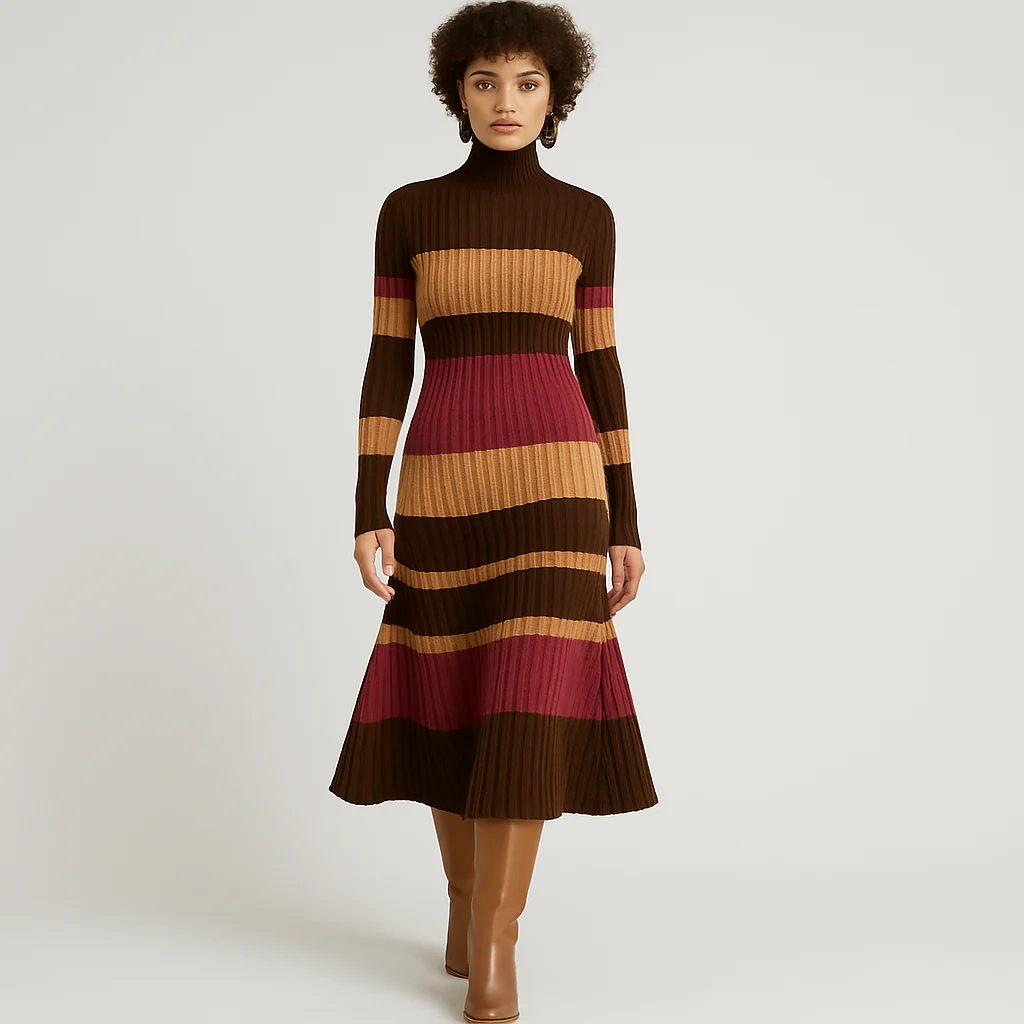 Helen | Colorblock-Strickkleid mit Stehkragen - Image 2