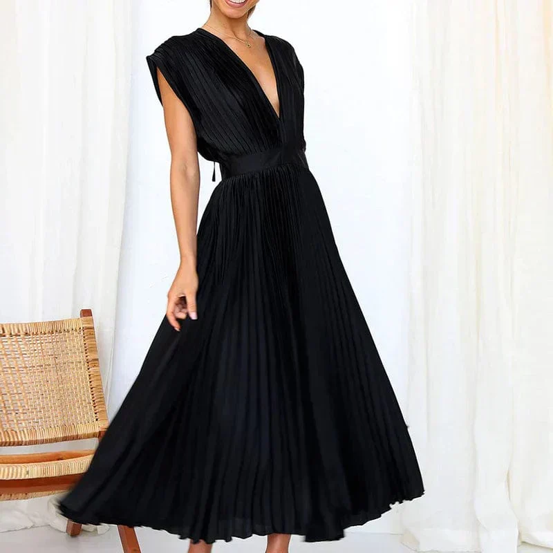 Helena – Plissiertes Damen-Midikleid mit V-Ausschnitt - Image 4
