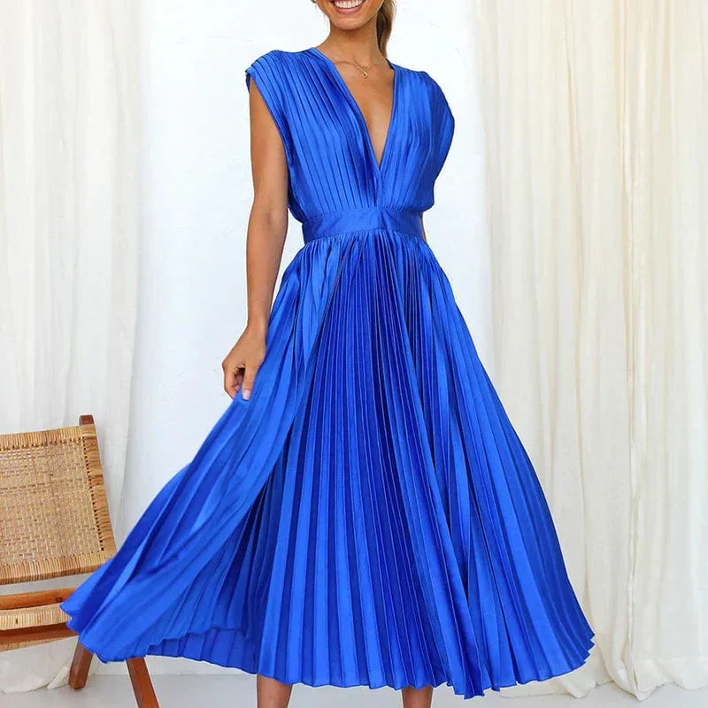 Helena – Plissiertes Damen-Midikleid mit V-Ausschnitt - Image 5