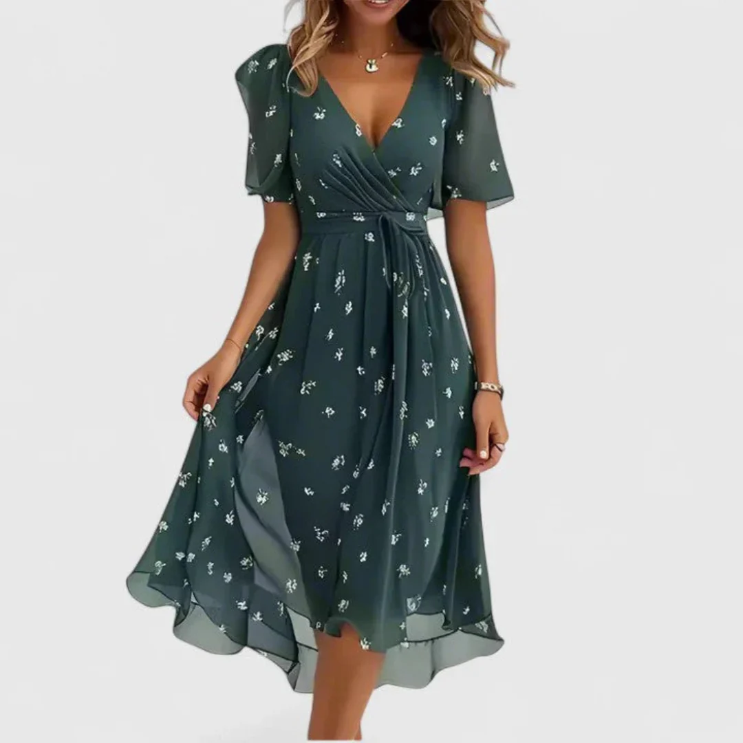 Helga | Damen Blumen V-Ausschnitt Midi Kleid - Image 3