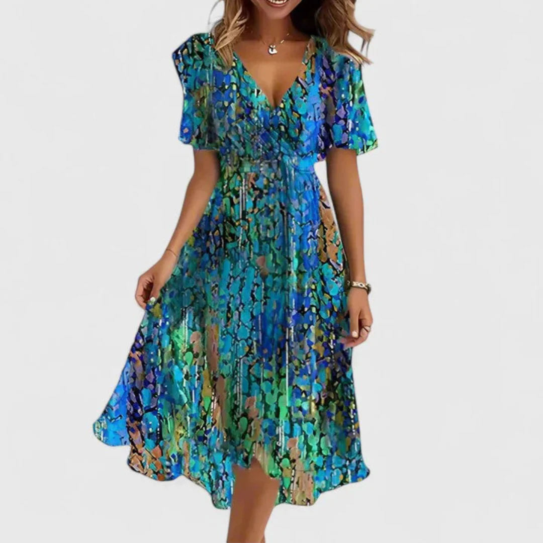 Helga | Damen Blumen V-Ausschnitt Midi Kleid - Image 4