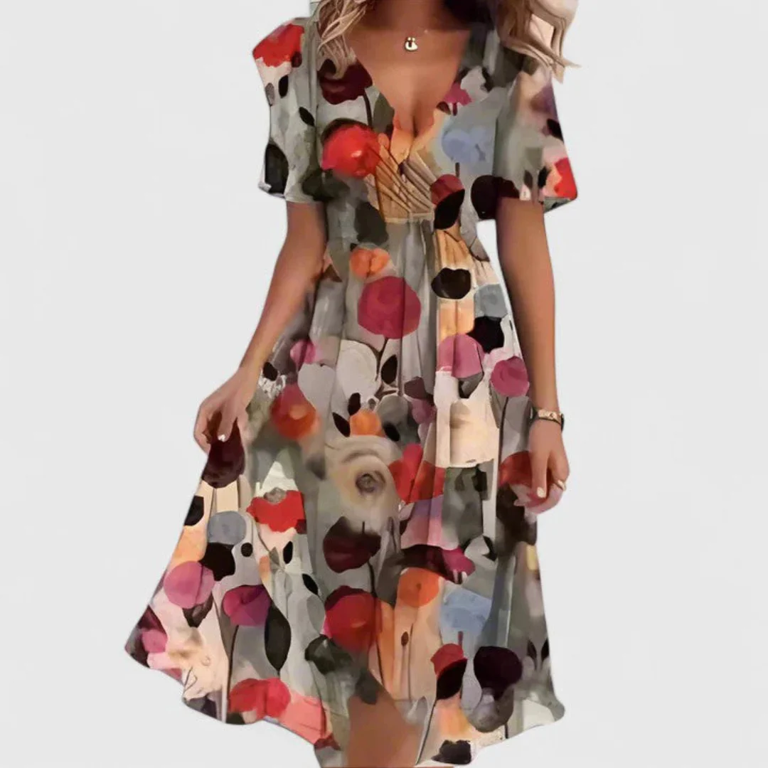 Helga | Damen Blumen V-Ausschnitt Midi Kleid - Image 5