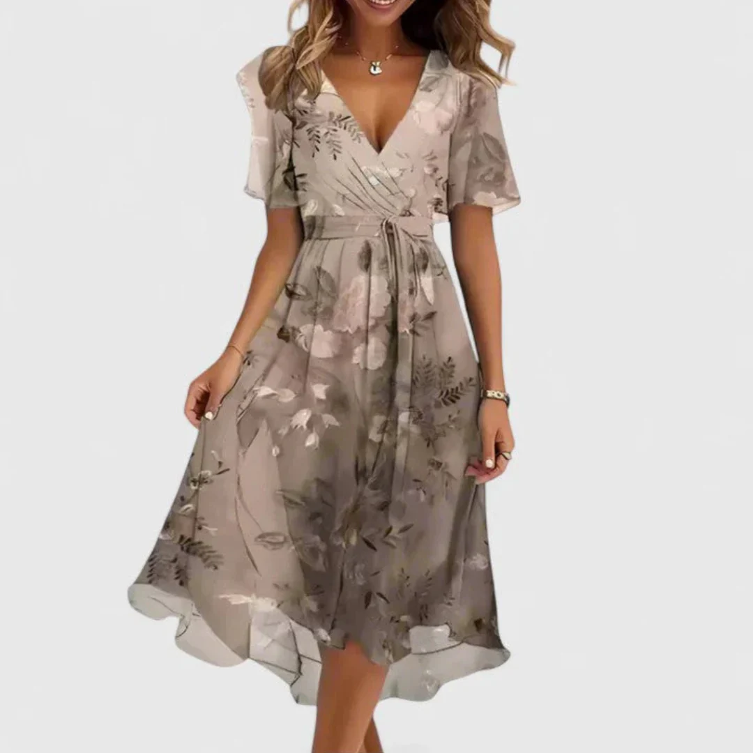 Helga | Damen Blumen V-Ausschnitt Midi Kleid - Image 6