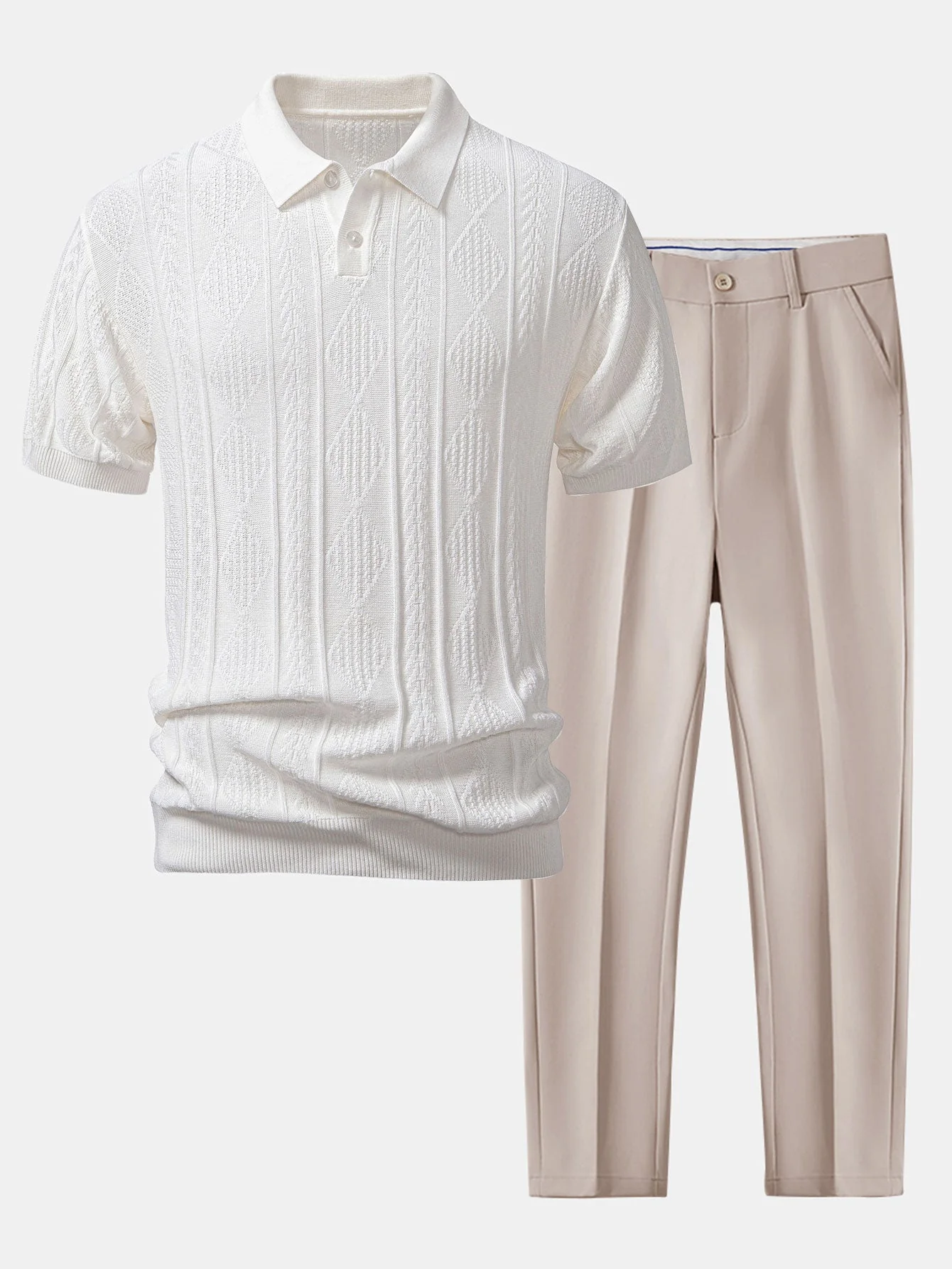 Henson – Geometrisches Jacquard Strick Polo Hemd & Schmal geschnitten Hose - Image 6