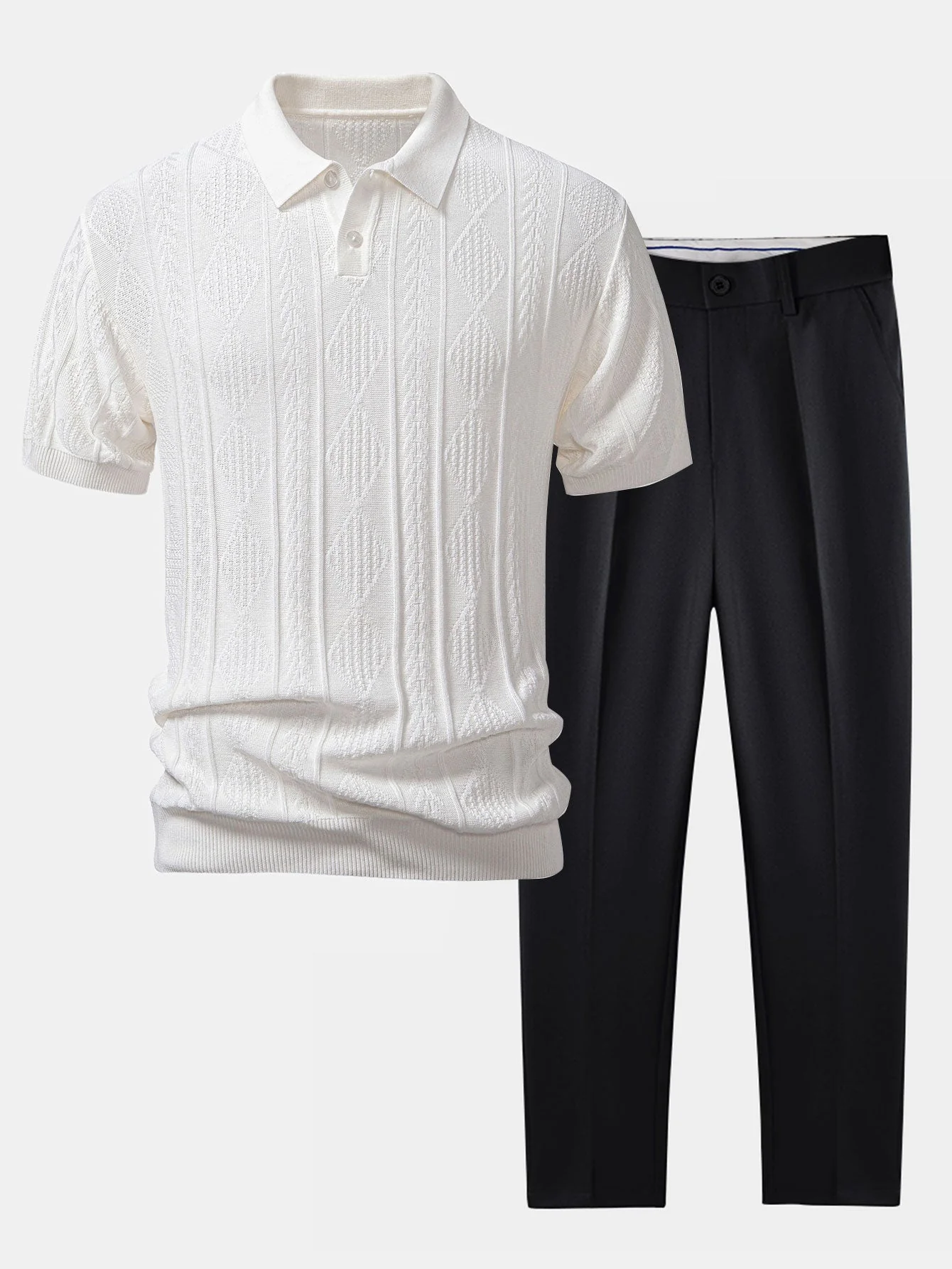 Henson – Geometrisches Jacquard Strick Polo Hemd & Schmal geschnitten Hose - Image 7