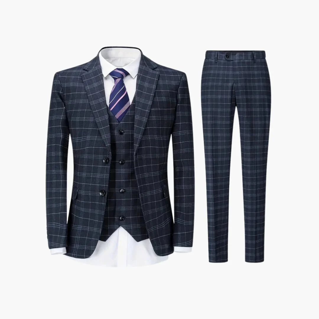 Herren Anzug dreiteilig mit Karomuster und schmaler Hose - Image 3