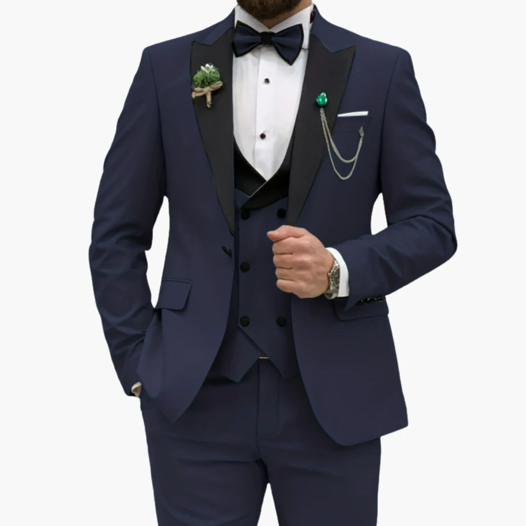 Herren Anzug dreiteilig mit Slim Fit und Kontrastrevers - Image 11