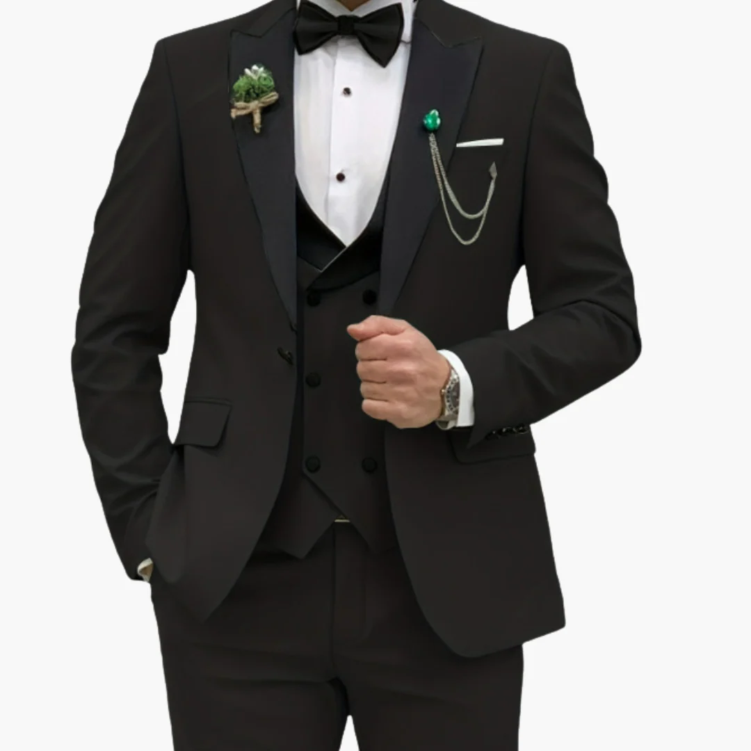 Herren Anzug dreiteilig mit Slim Fit und Kontrastrevers - Image 3