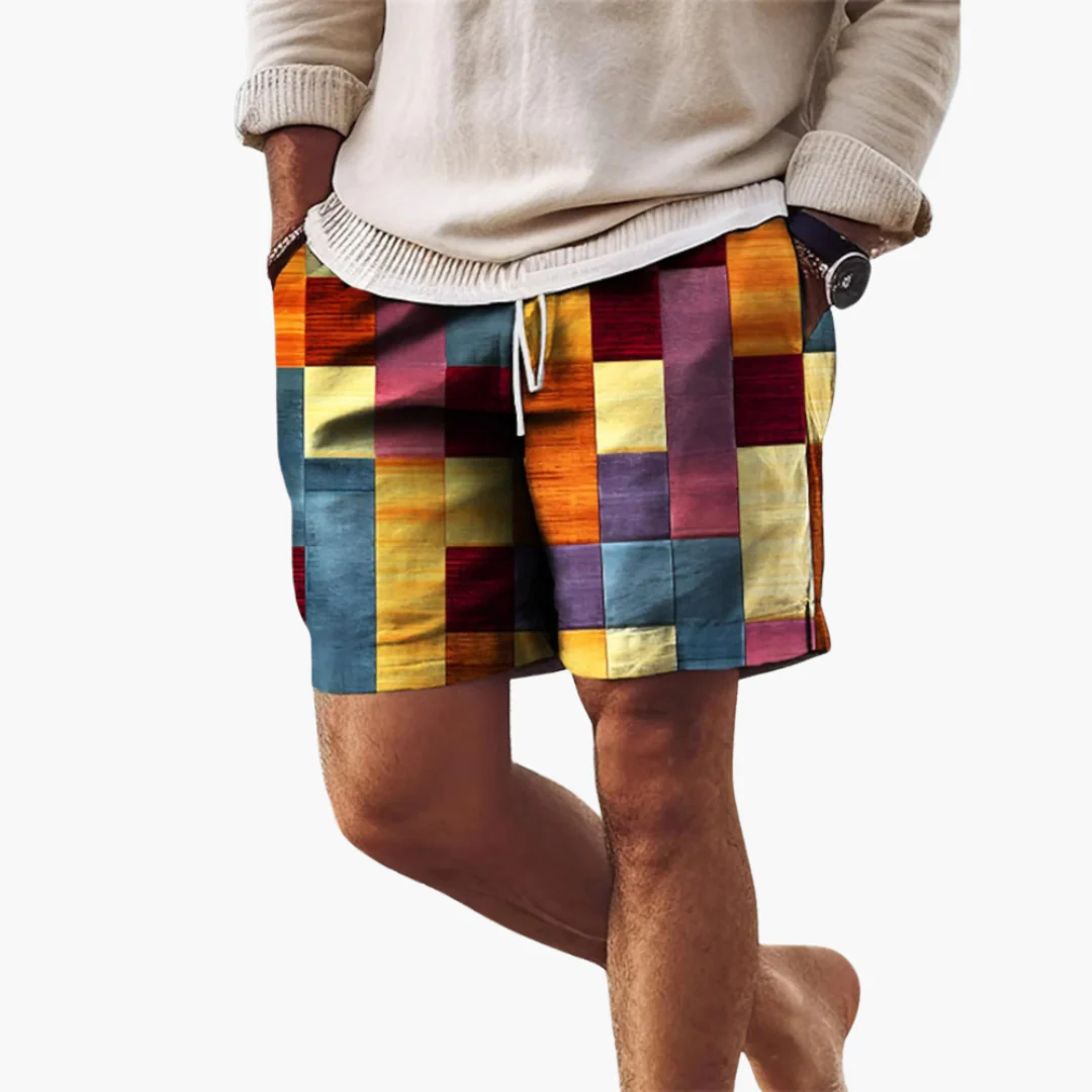 Herren Badeshorts mit elastischem Bund und mehrfarbigem Blockmuster - Image 2