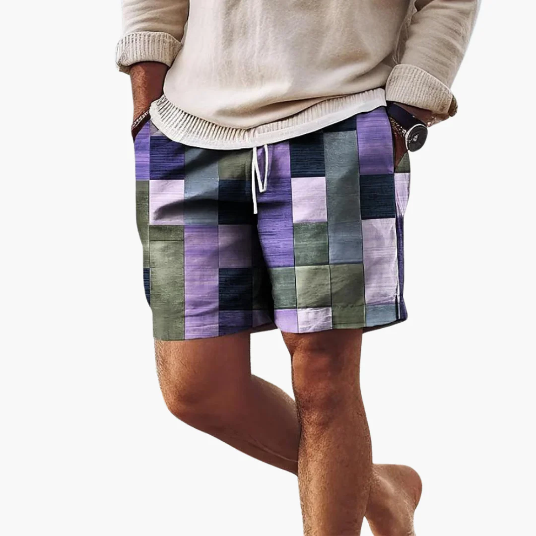 Herren Badeshorts mit elastischem Bund und mehrfarbigem Blockmuster - Image 3