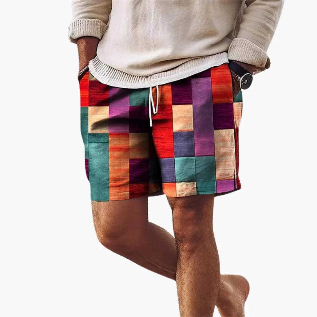 Herren Badeshorts mit elastischem Bund und mehrfarbigem Blockmuster - Image 4