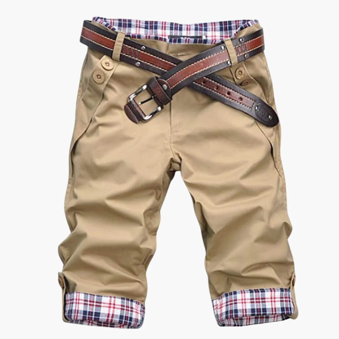 Herren Baumwollshorts mit Gürtel und Karoaufschlägen knielang - Image 2