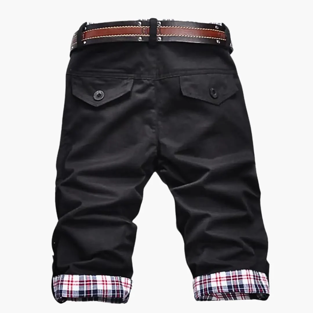 Herren Baumwollshorts mit Gürtel und Karoaufschlägen knielang - Image 3