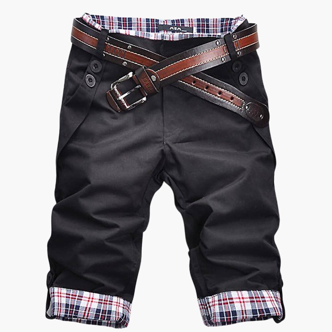 Herren Baumwollshorts mit Gürtel und Karoaufschlägen knielang - Image 5