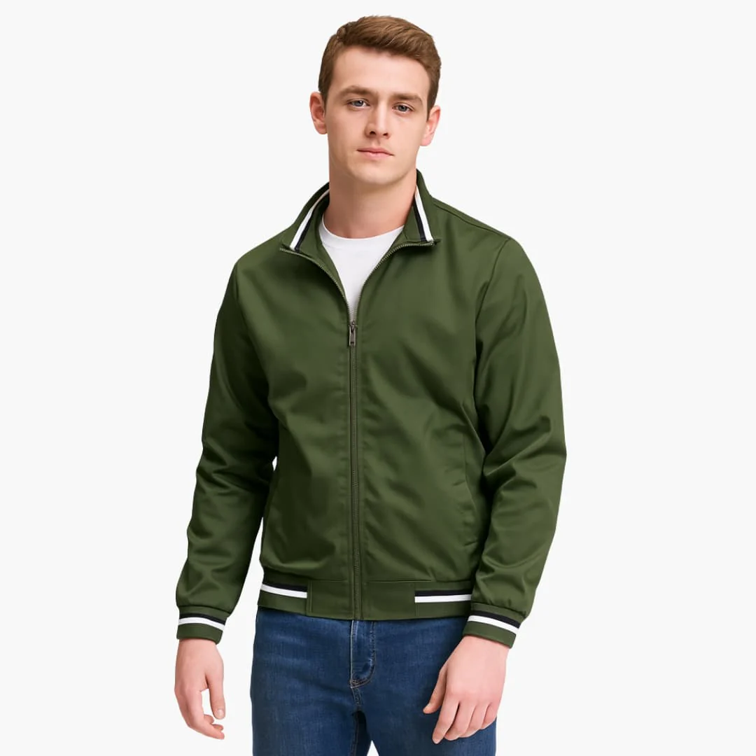 Herren Bomberjacke mit Reißverschluss und gestreiftem Saum - Image 5