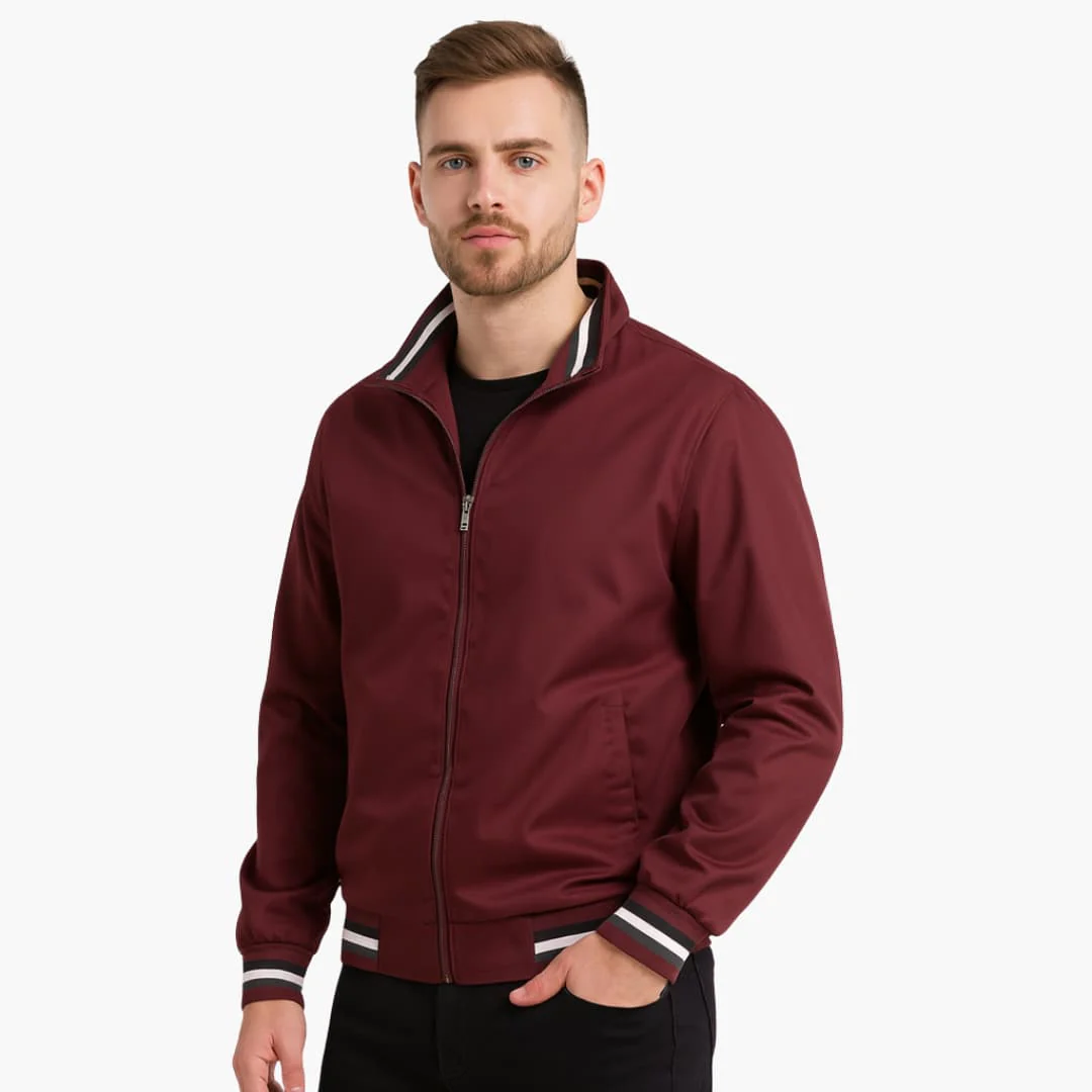 Herren Bomberjacke mit Reißverschluss und gestreiftem Saum - Image 7