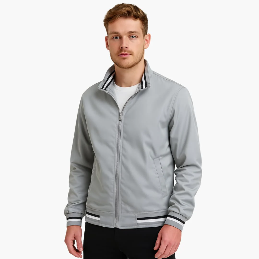 Herren Bomberjacke mit Reißverschluss und gestreiftem Saum - Image 8
