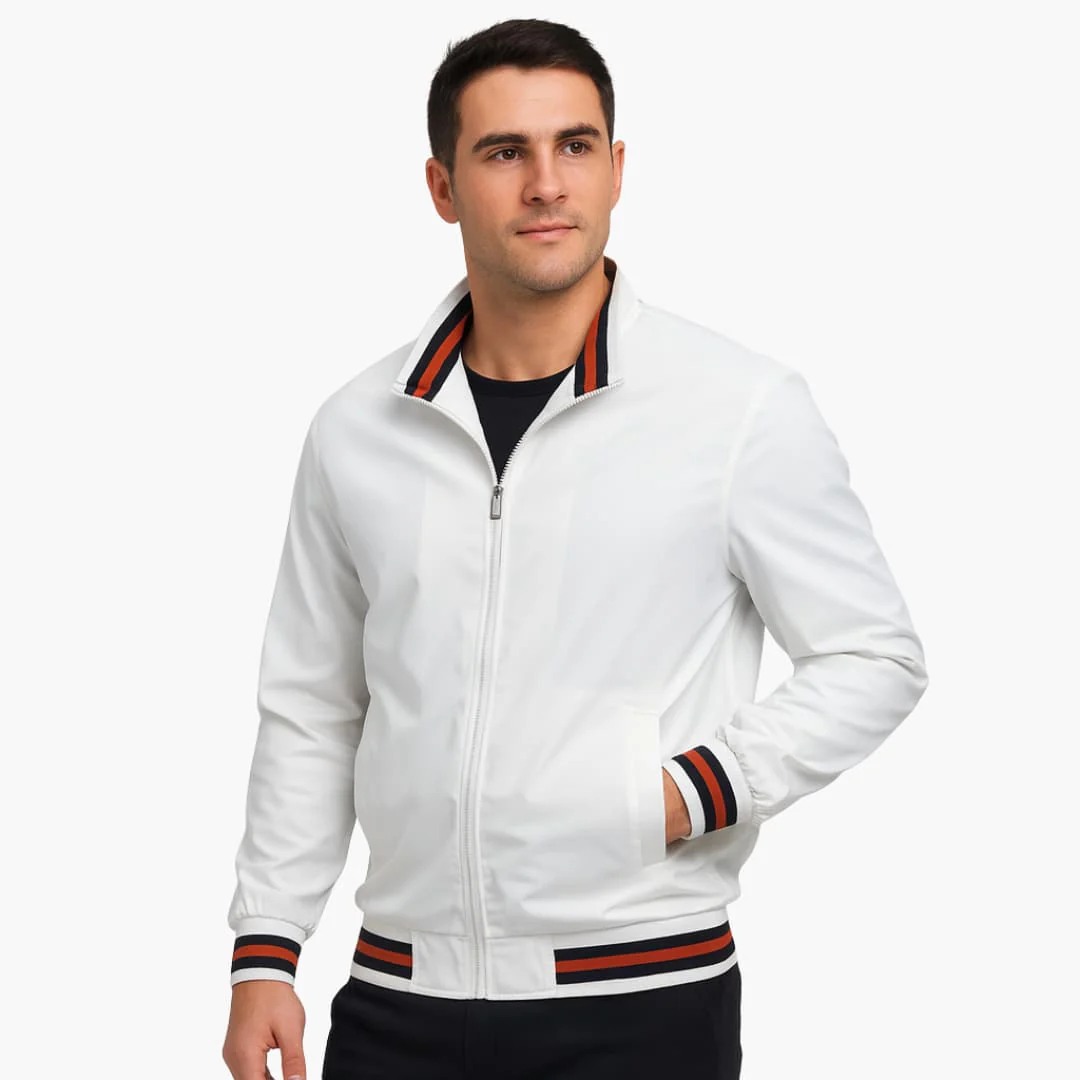 Herren Bomberjacke mit Reißverschluss und gestreiftem Saum - Image 9