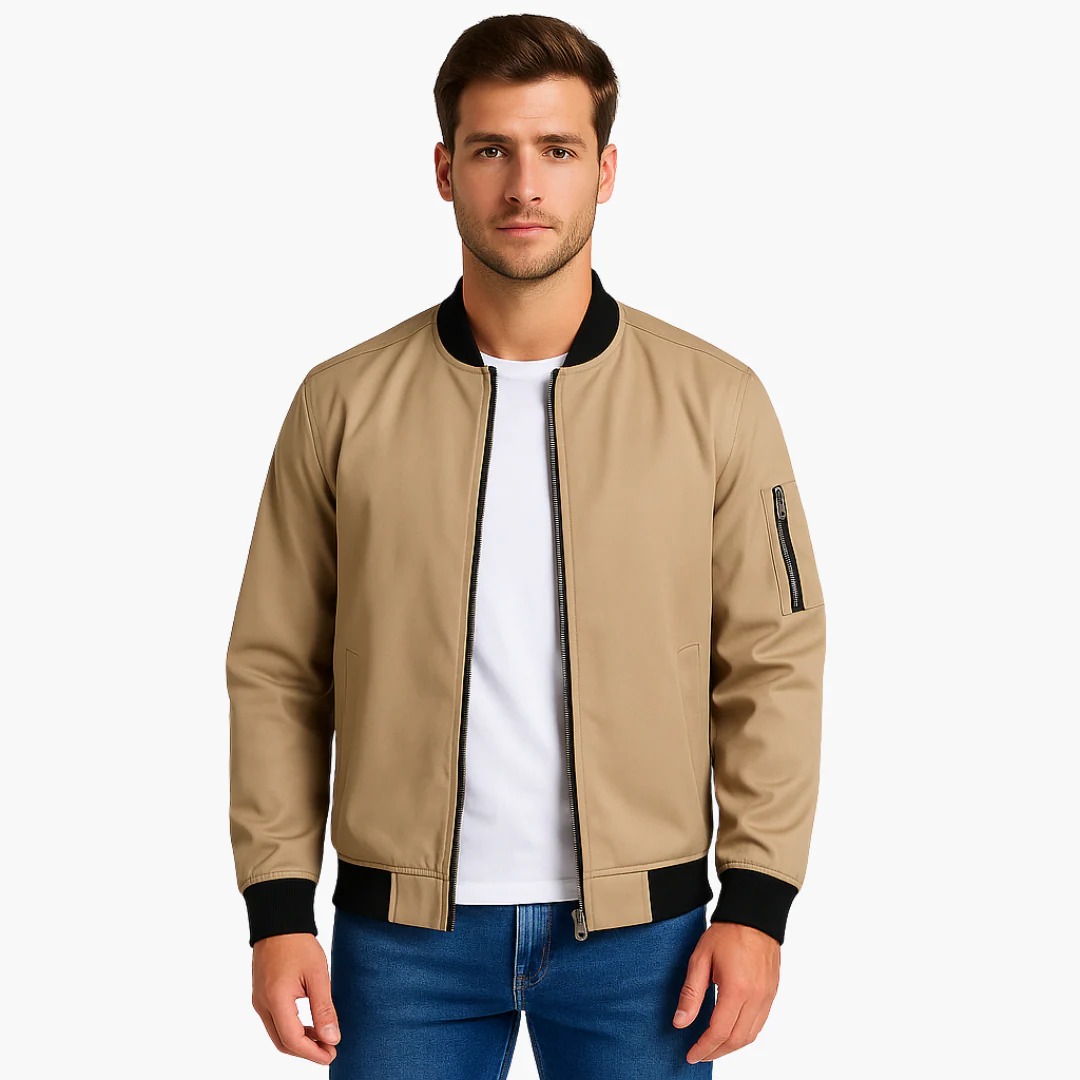 Herren Bomberjacke mit Reißverschluss vorne und geripptem Abschluss - Image 3