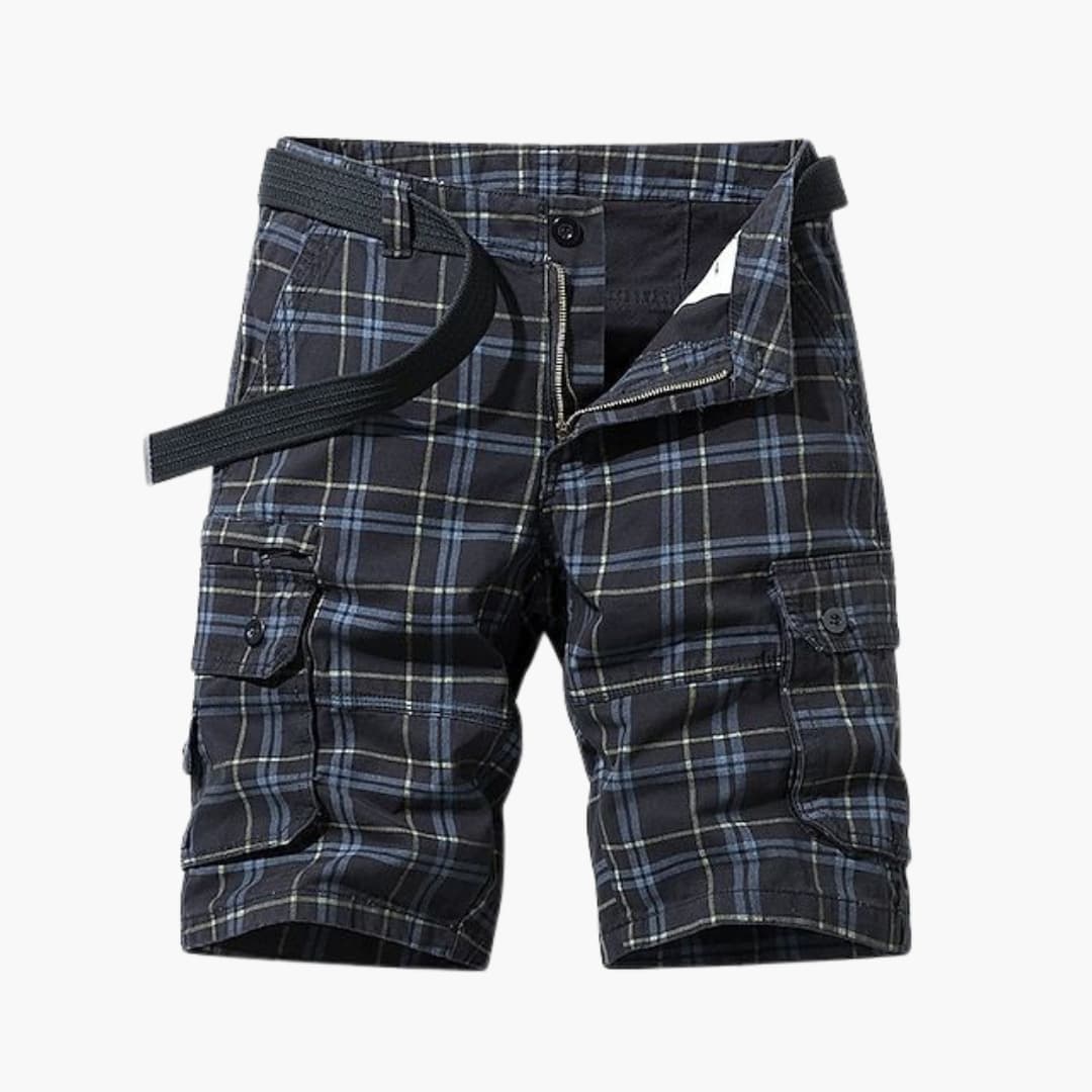 Herren Cargo Shorts mit Karomuster und Stoffgürtel - Image 2