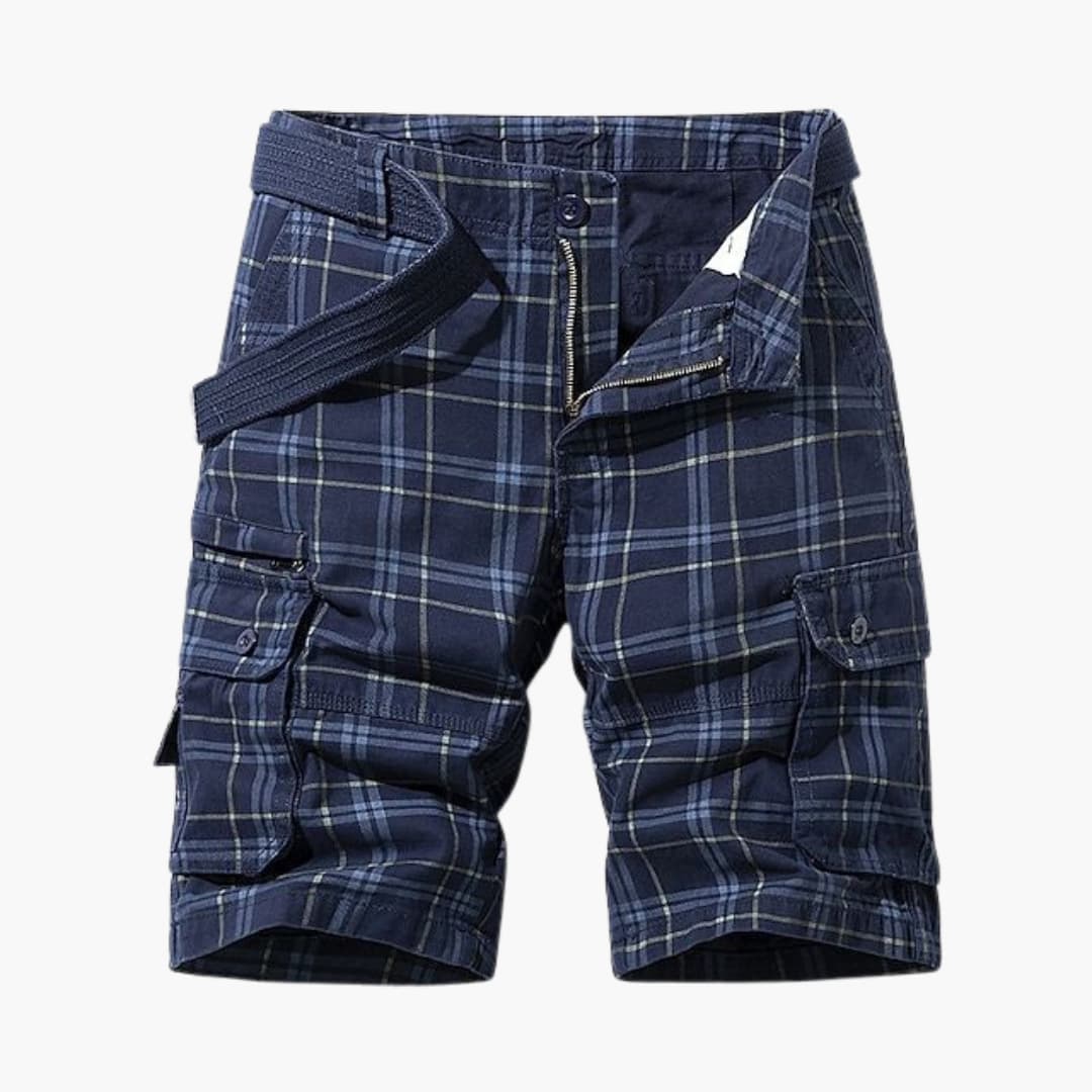 Herren Cargo Shorts mit Karomuster und Stoffgürtel - Image 3