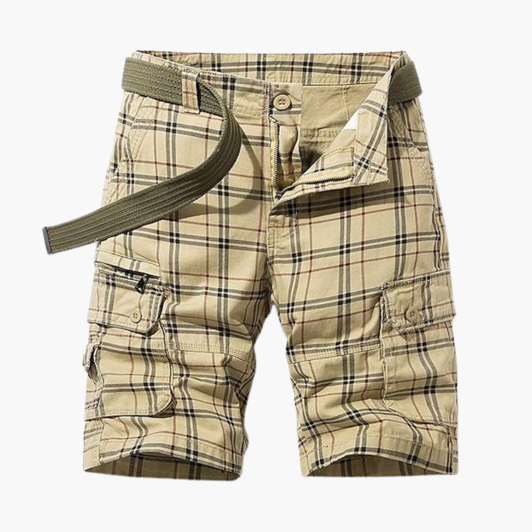 Herren Cargo Shorts mit Karomuster und Stoffgürtel - Image 4