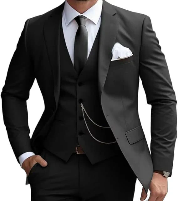 Herren dreiteiliger Anzug mit Revers Weste und flacher Hose - Image 3