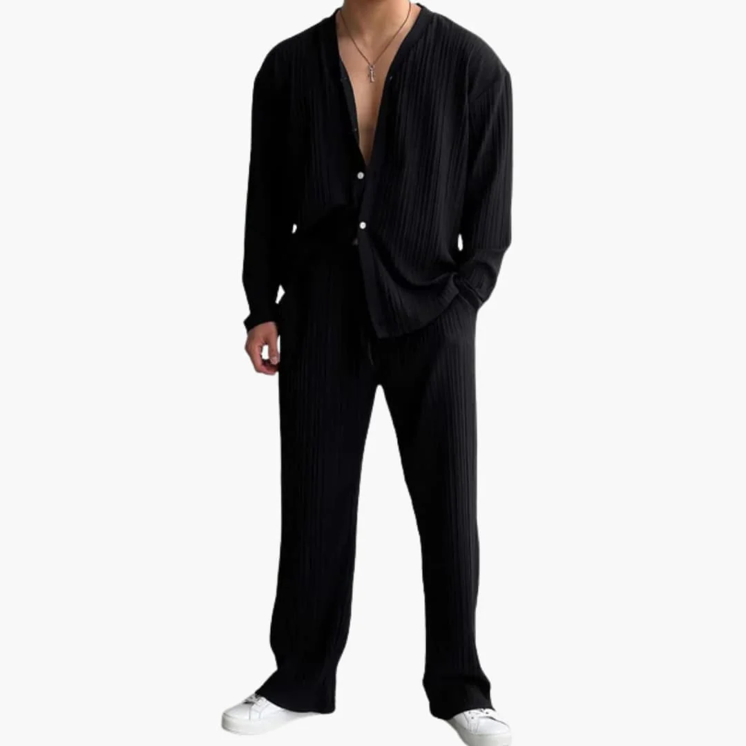 Herren Faltenstruktur Set mit Langarmhemd und Hose