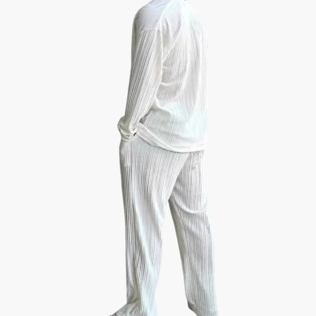 Herren Faltenstruktur Set mit Langarmhemd und Hose - Image 2