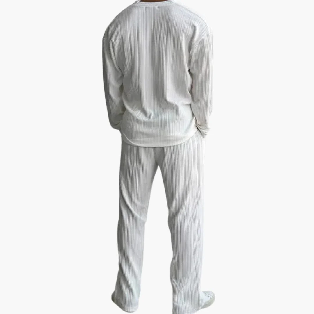 Herren Faltenstruktur Set mit Langarmhemd und Hose - Image 3
