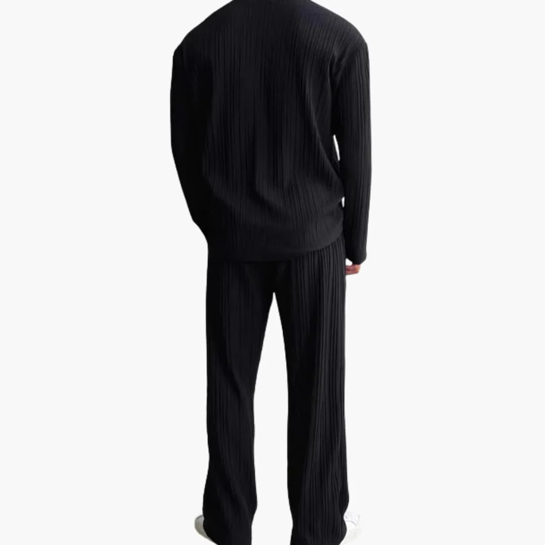Herren Faltenstruktur Set mit Langarmhemd und Hose - Image 4