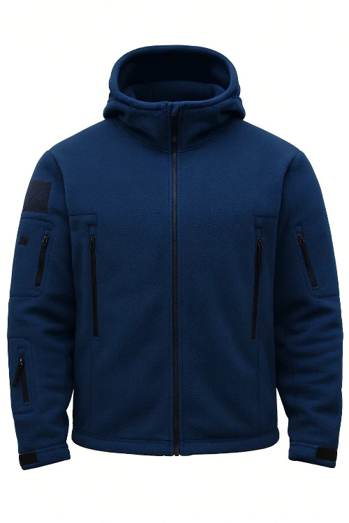 Herren Fleecejacke mit Kapuze, Mehreren Reißverschlusstaschen und Durchgehendem Frontverschluss - Image 3