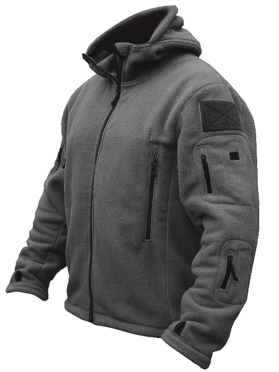 Herren Fleecejacke mit Kapuze, Mehreren Reißverschlusstaschen und Durchgehendem Frontverschluss - Image 4