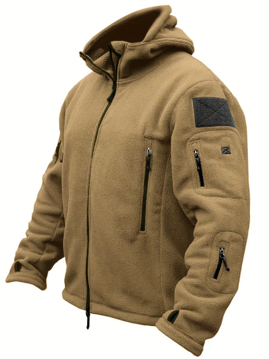 Herren Fleecejacke mit Kapuze, Mehreren Reißverschlusstaschen und Durchgehendem Frontverschluss - Image 5