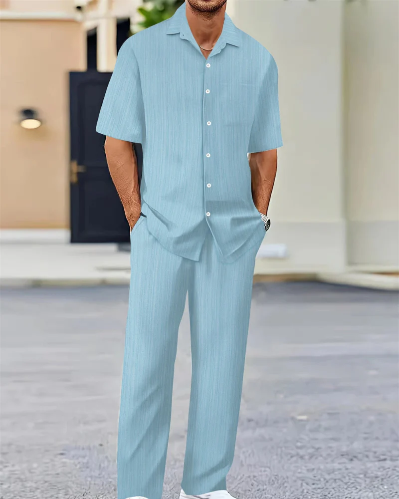 Herren Freizeit-Zweiteiler mit Kurzarm-Hemd und bequemer Hose - Image 2