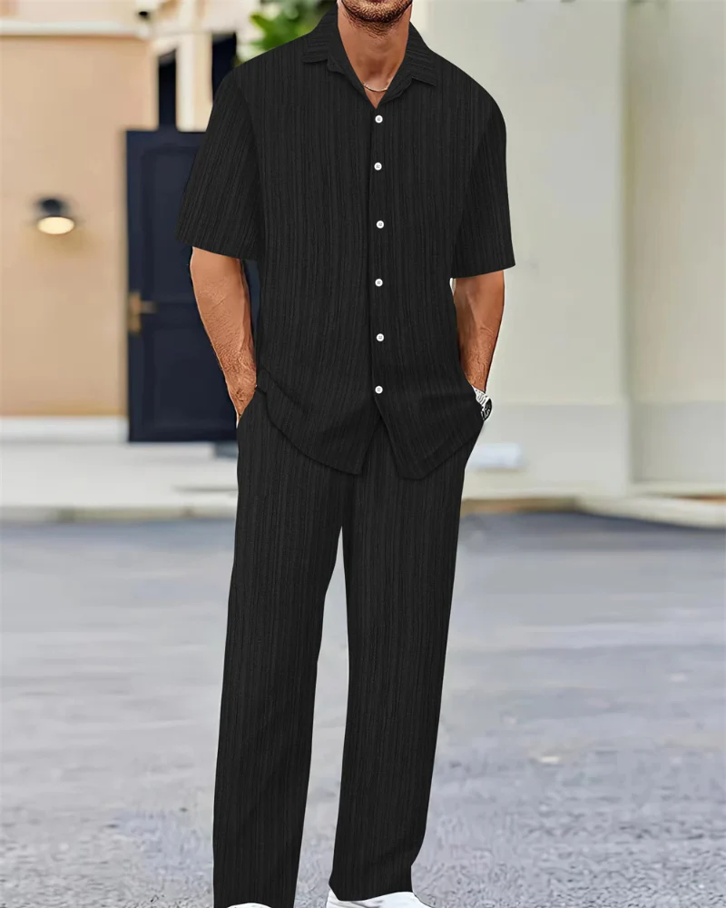 Herren Freizeit-Zweiteiler mit Kurzarm-Hemd und bequemer Hose - Image 3