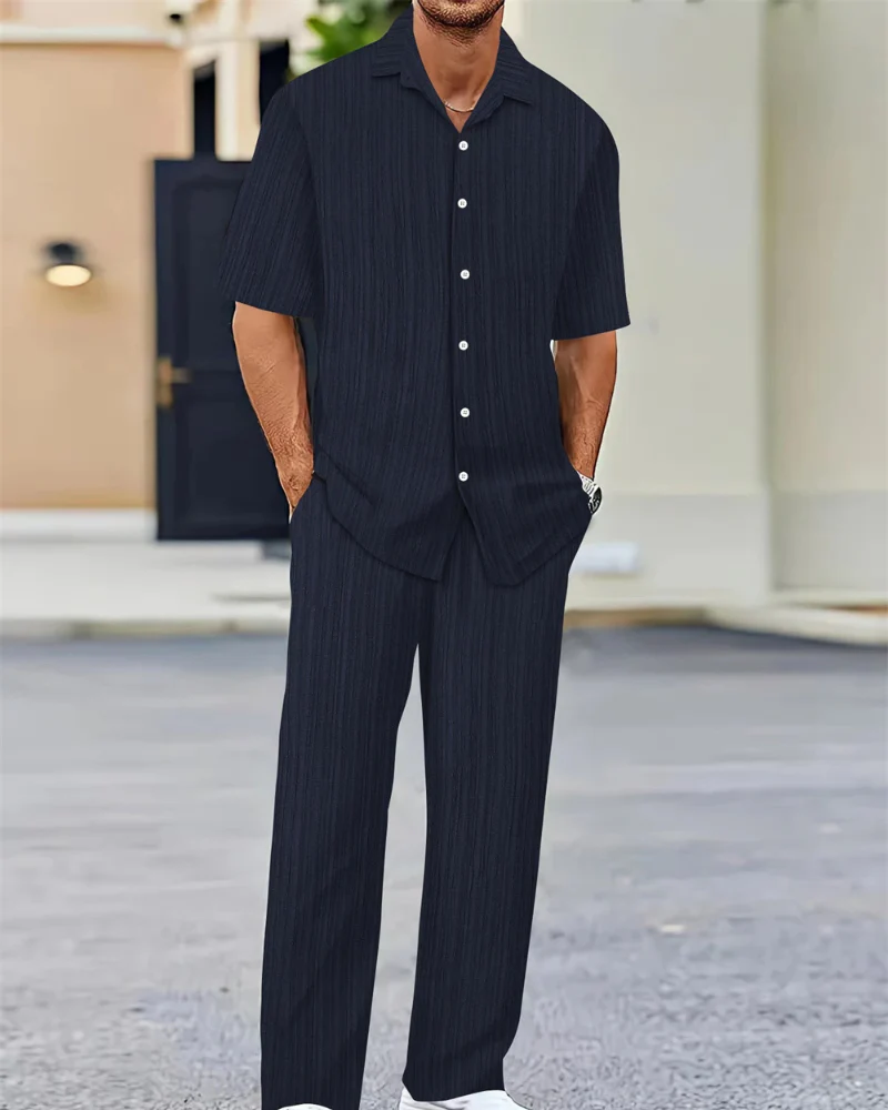 Herren Freizeit-Zweiteiler mit Kurzarm-Hemd und bequemer Hose - Image 4