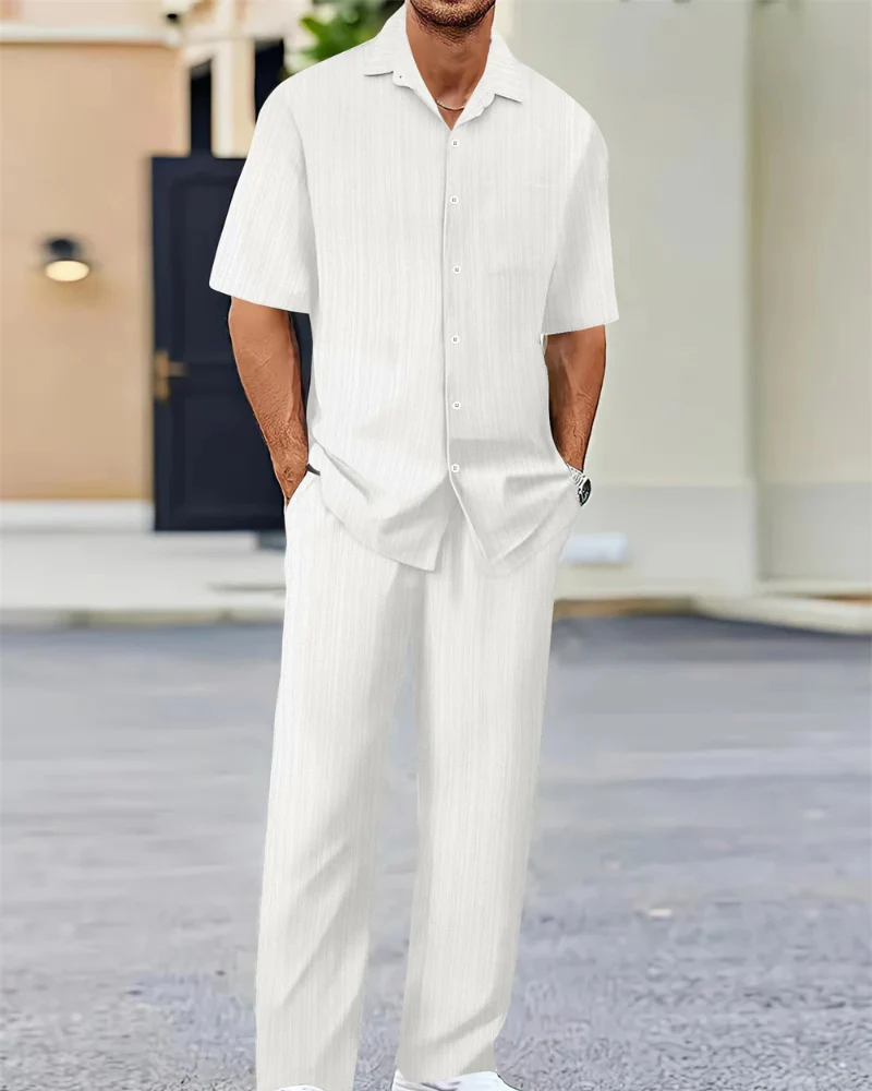 Herren Freizeit-Zweiteiler mit Kurzarm-Hemd und bequemer Hose - Image 6