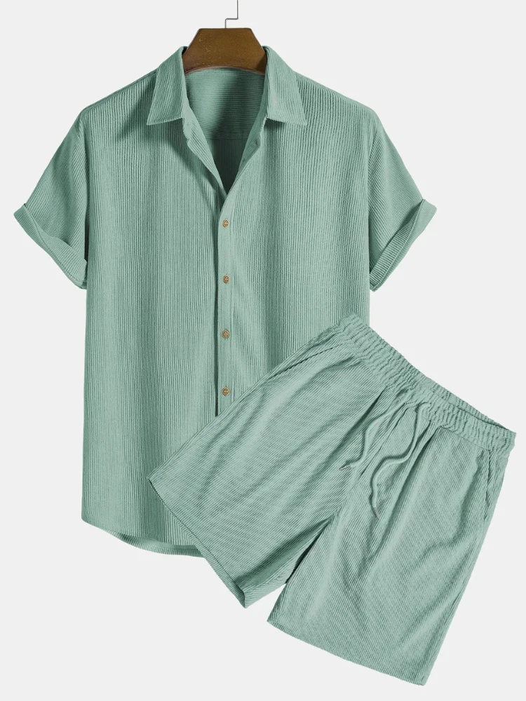 Herren geripptes Kurzarmhemd- und Shorts-Set | Moderner - Image 2