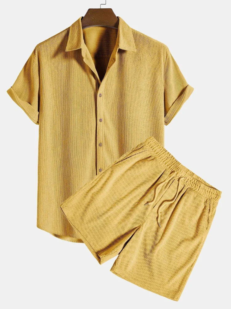 Herren geripptes Kurzarmhemd- und Shorts-Set | Moderner - Image 5