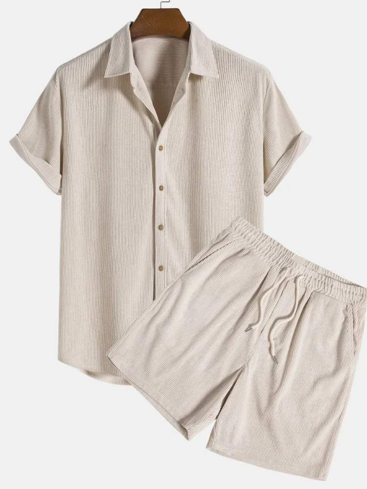 Herren geripptes Kurzarmhemd- und Shorts-Set | Moderner - Image 6