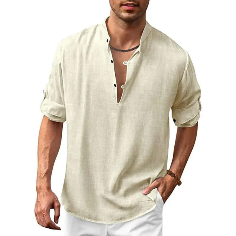Herren Langarm Shirt mit V-Ausschnitt | Lockeres Freizeithemd mit Knöpfen - Image 2