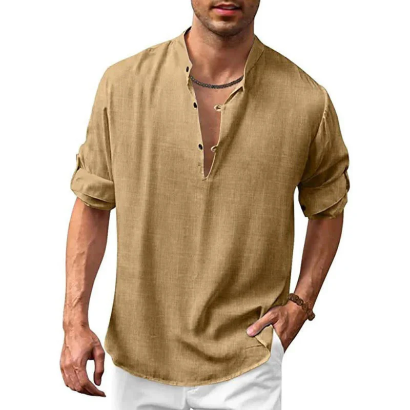 Herren Langarm Shirt mit V-Ausschnitt | Lockeres Freizeithemd mit Knöpfen - Image 5