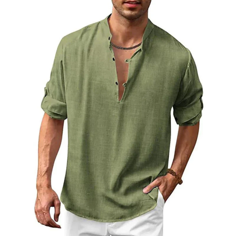 Herren Langarm Shirt mit V-Ausschnitt | Lockeres Freizeithemd mit Knöpfen - Image 6