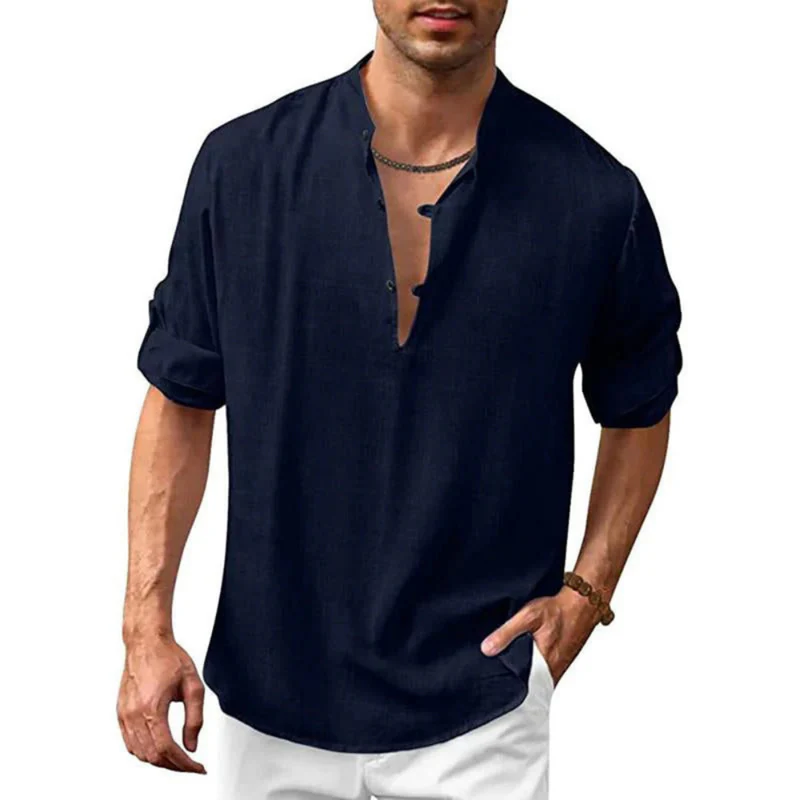 Herren Langarm Shirt mit V-Ausschnitt | Lockeres Freizeithemd mit Knöpfen - Image 7