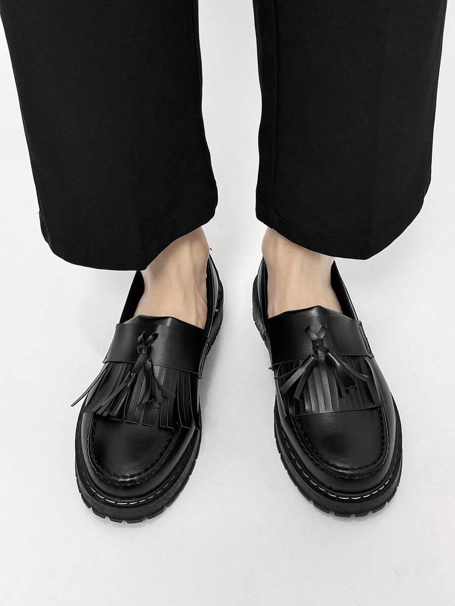 Herren Lässige Schuhe mit dicker Sohle, Slip-On, erhöhte Passform, einfaches schwarzes Leder, rutschfeste Studentenschuhe, formelle Businessschuhe mit Quasten, leichte Lässig Arbeitsschuhe - Image 6