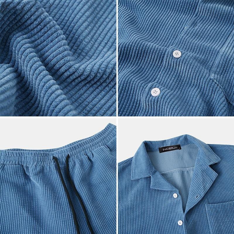 Herren Lässiges Cordhemd und Shorts Set | Retro Casual Kleidung - Image 2