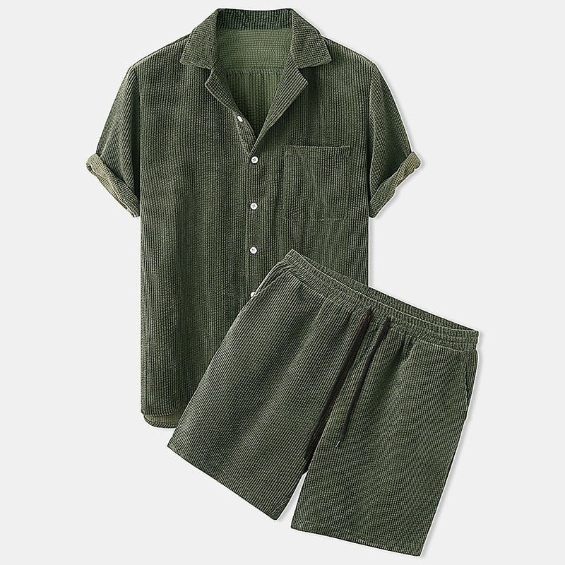 Herren Lässiges Cordhemd und Shorts Set | Retro Casual Kleidung - Image 3